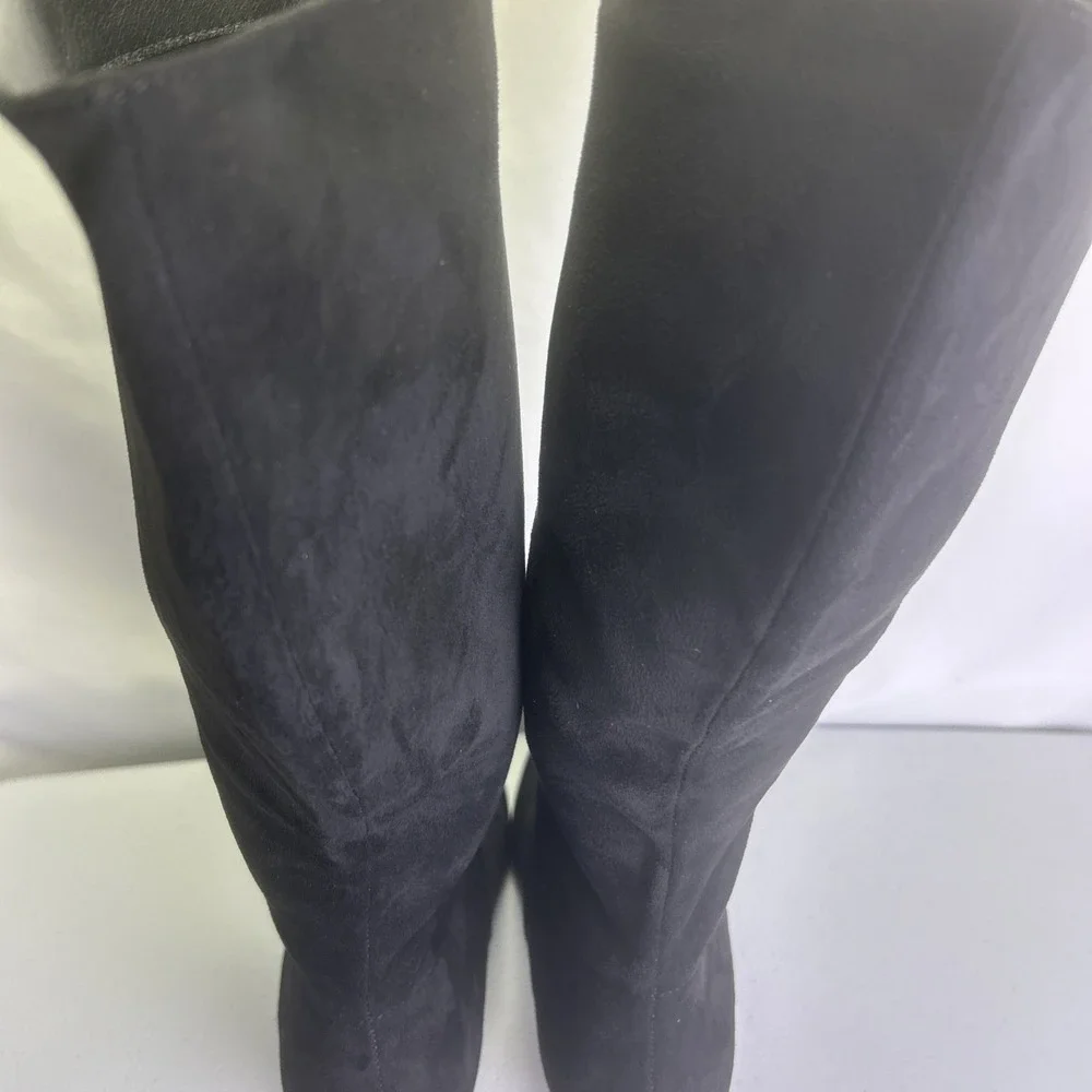 Coutgo Black Suede Knee High Boots Size 8.5 NIB Pointed Toe Kitten‎ Heel